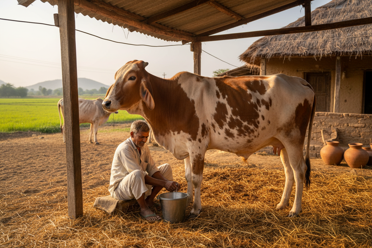 gir cow pure milking in farm